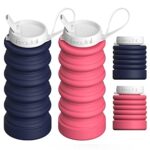 BEAUTAIL Collapsible Water Bottles 2 Pack Silicone Foldable Portable Water Bottle 20oz Spout Lid Reusable Leakproof for Travel Gym Camping Hiking Cycling Yoga Sports Outdoor, Dark Blue+Pink